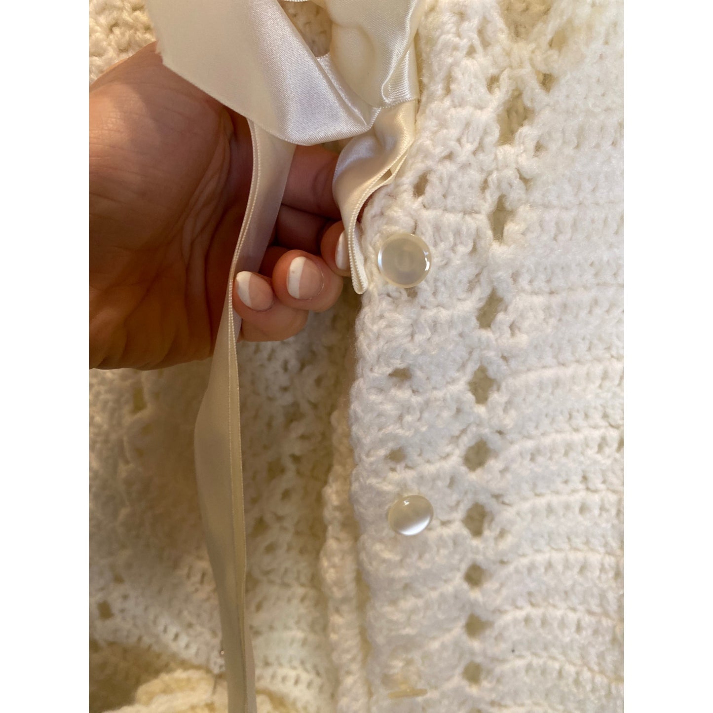 Homemade Vintage White Knit Crotchet Communion Dress Bow Booties