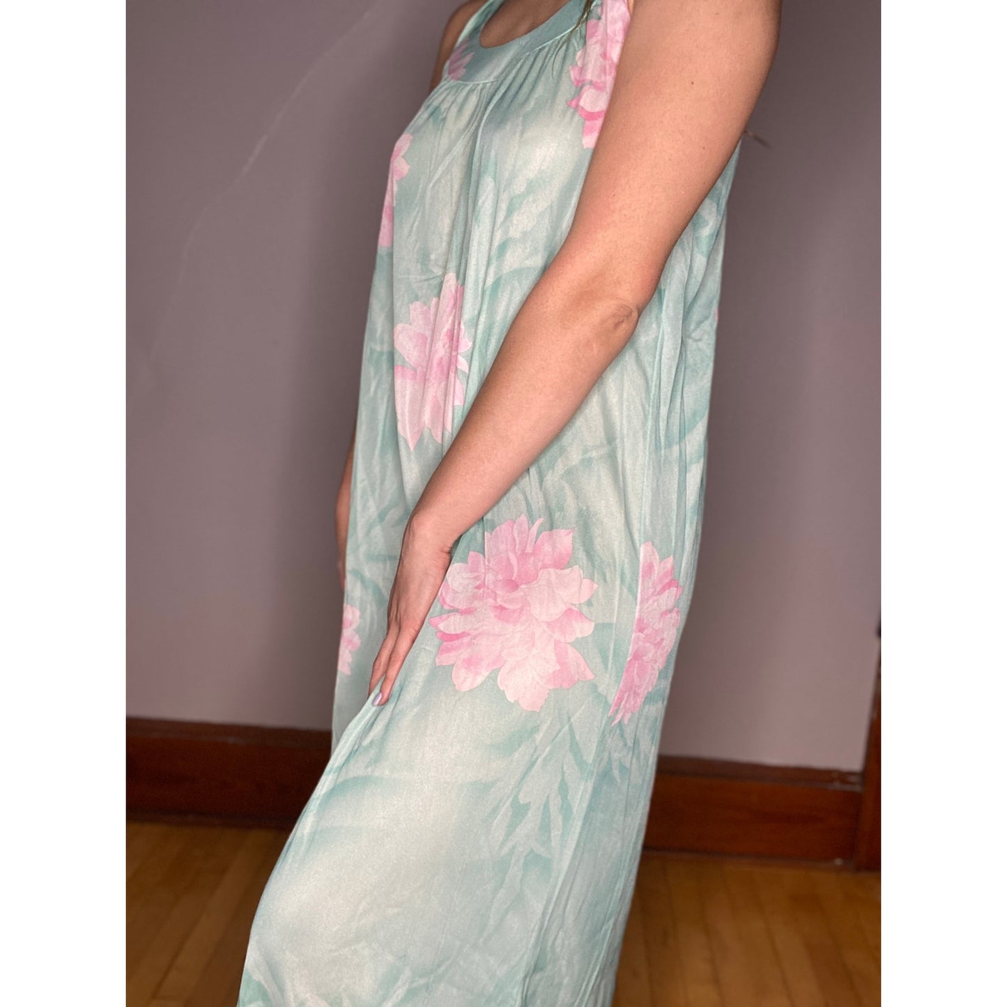 VINTAGE Mint Floral 2 Piece Nightgown Housecoat 70s Medium
