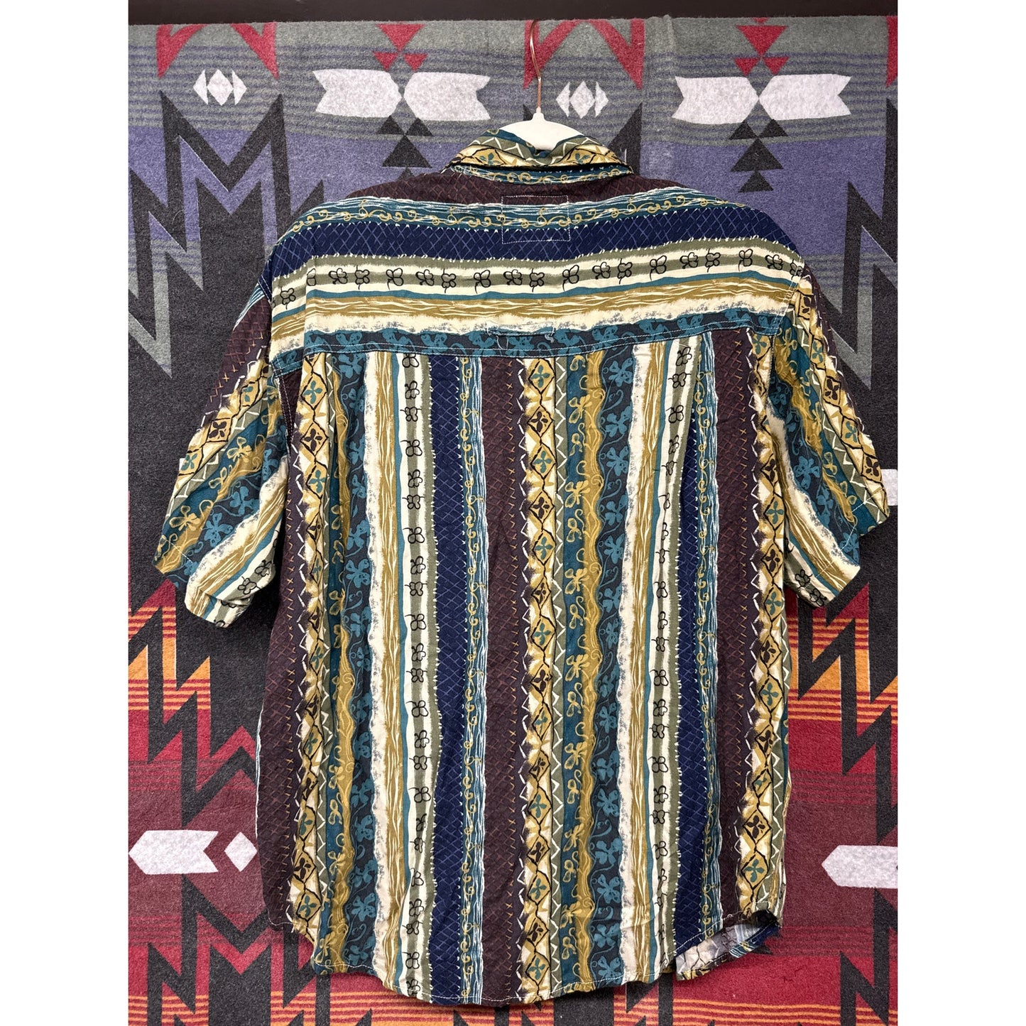 Solutions Men's Vintage Button Down Shirt Striped Medium Floral Funky 70s Vibes