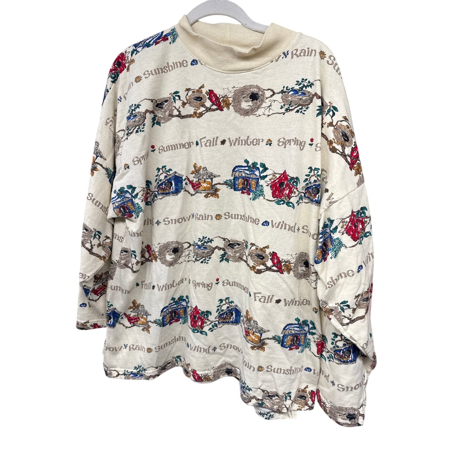 Vintage Bobbie Brooks Turtleneck Top Quirky Novelty Seasonal Birdhouse Birds XL