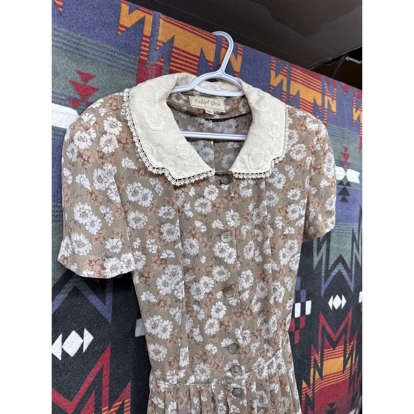 Vintage 90s Colle Poi Women's Peter Pan Collared Dress Cottage Milkmaid Prairie