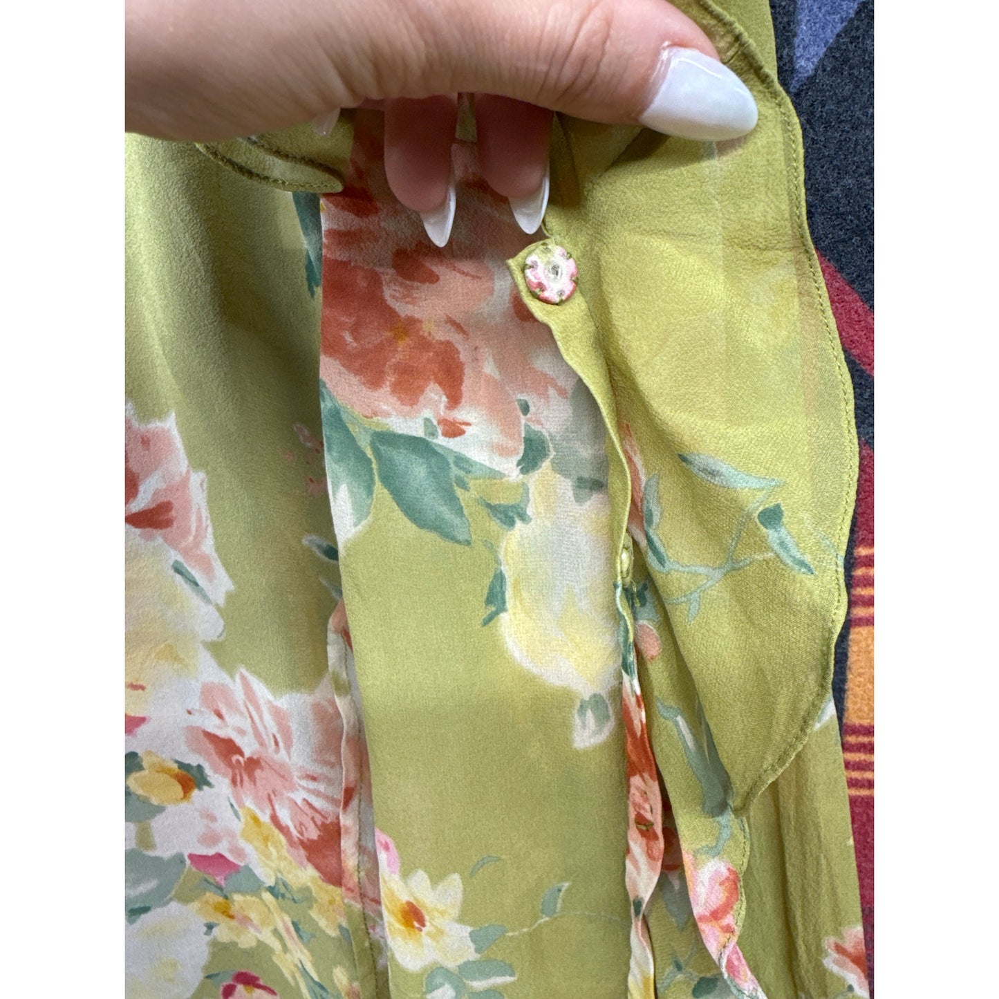 Vintage Y2K Women 10 Cardigan Sheer Chiffon Ruffle Floral Floral Girly Coquette