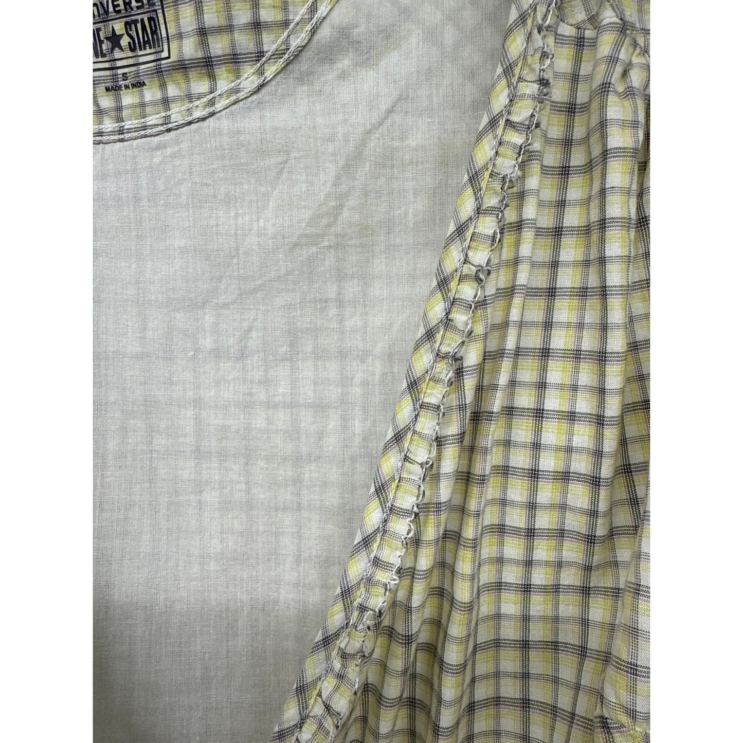 Converse Women Plaid Yellow Wrap Ruffle Mini Grunge Emo Dress Small Academia