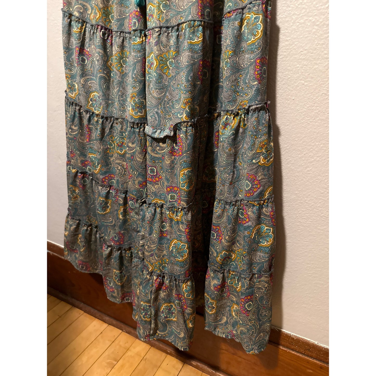 Boemo Anthropologie Medium Turquoise Bohemian Peasant Maxi Dress Fairy