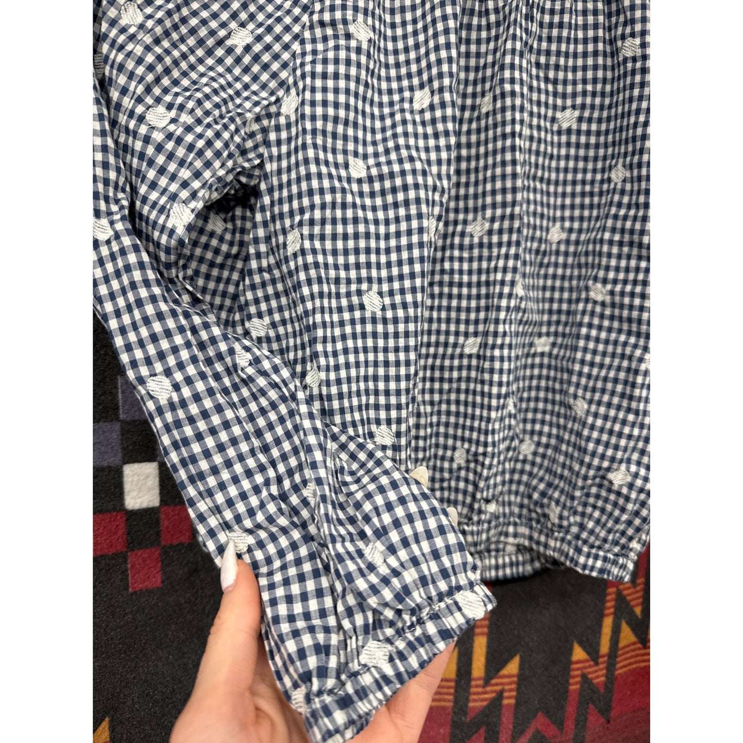 Madewell Women Gingham Button Back XXS Blouse Prairie Cottage Polka Dot