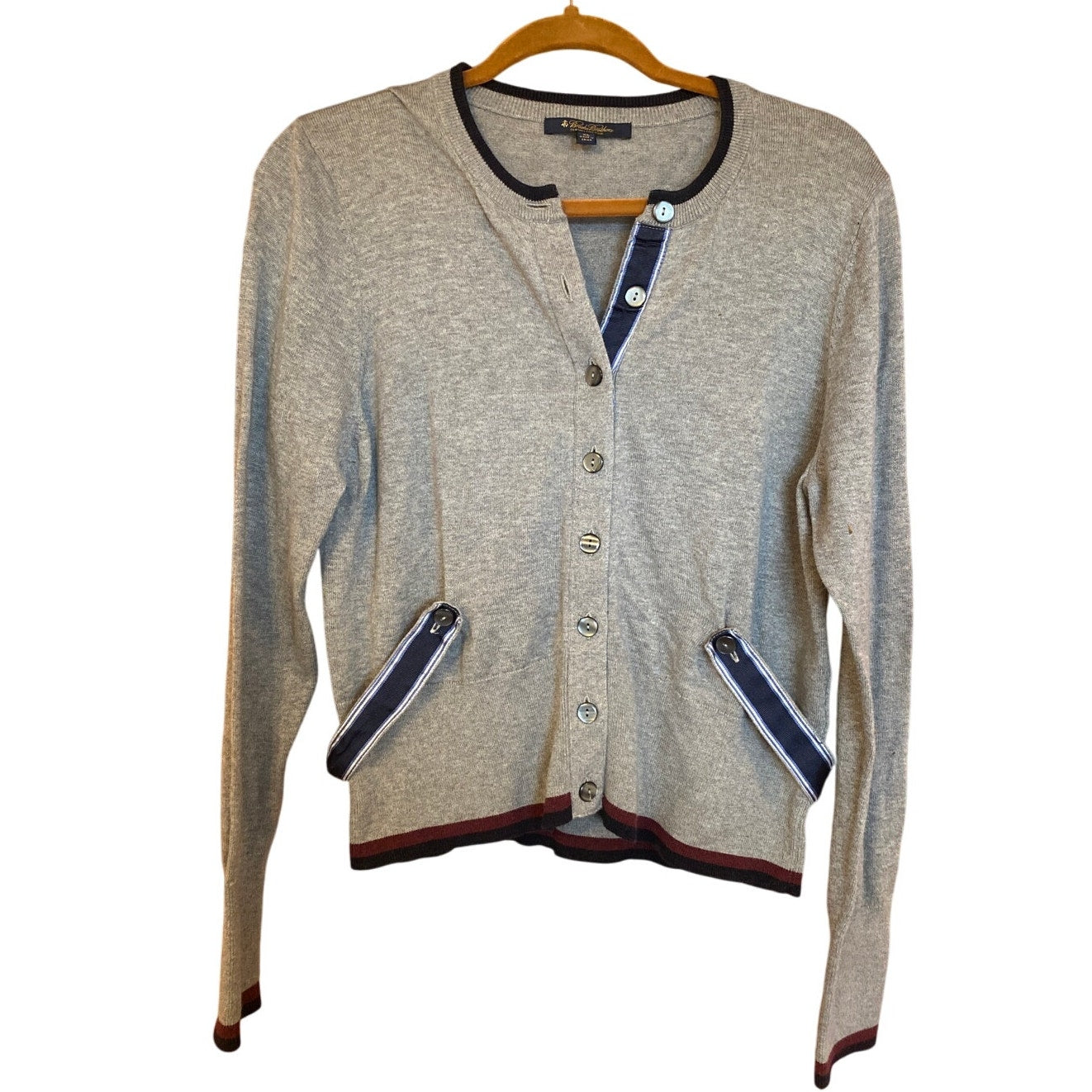 Brooks Brothers Women's Academic Workwear Cotton Striped Gray Cardigan XL