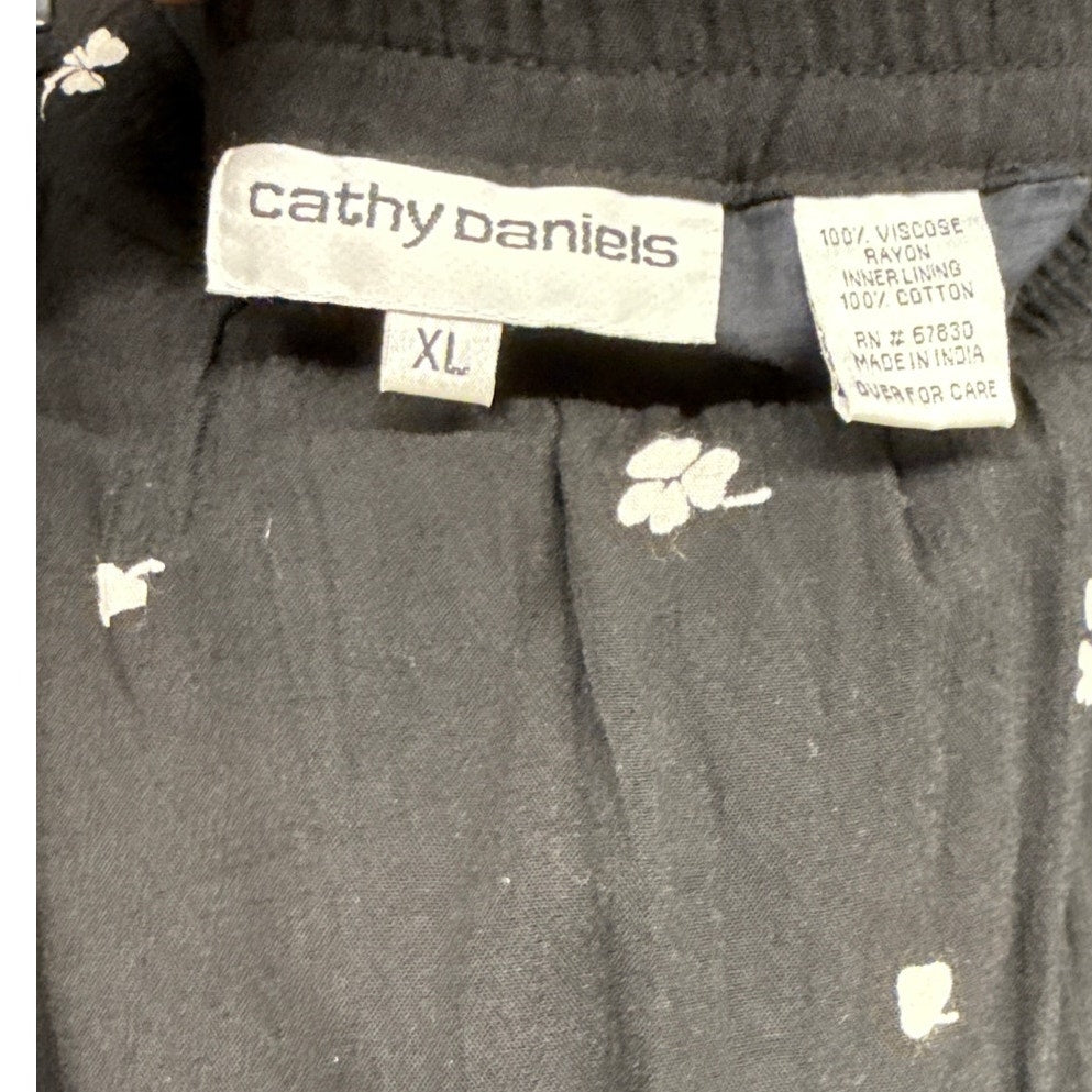 Cathy Daniels Vintage Black Maxi Skirt XL Nature Earth Fairy Forest Boho Leaf