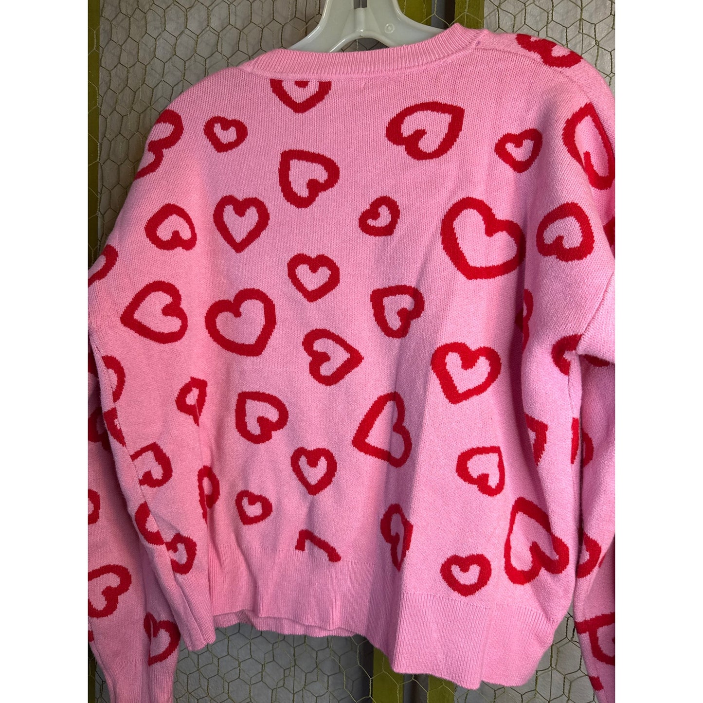 Major Valentine's Cardigan Sweater, Medium, Pink and Red