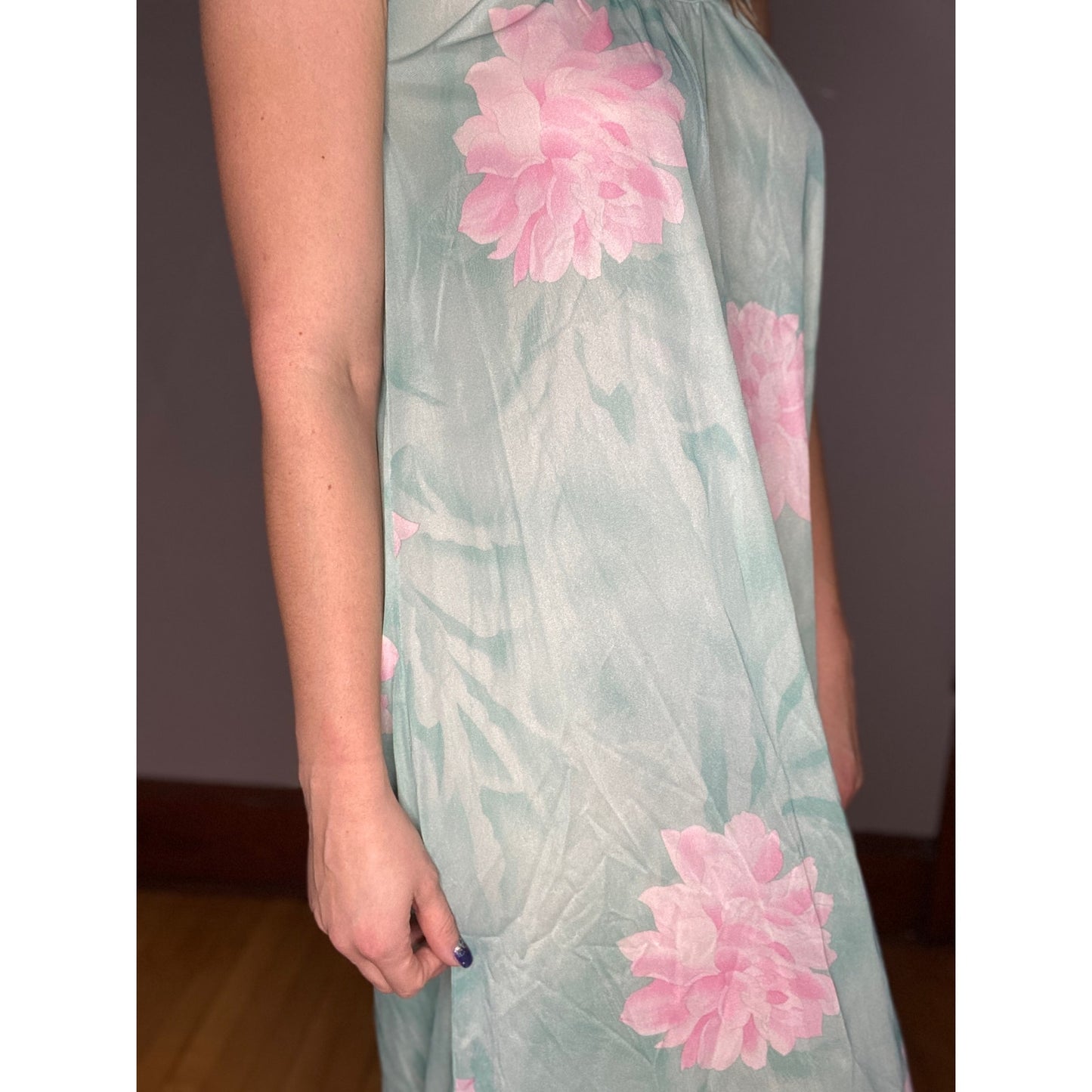 VINTAGE Mint Floral 2 Piece Nightgown Housecoat 70s Medium