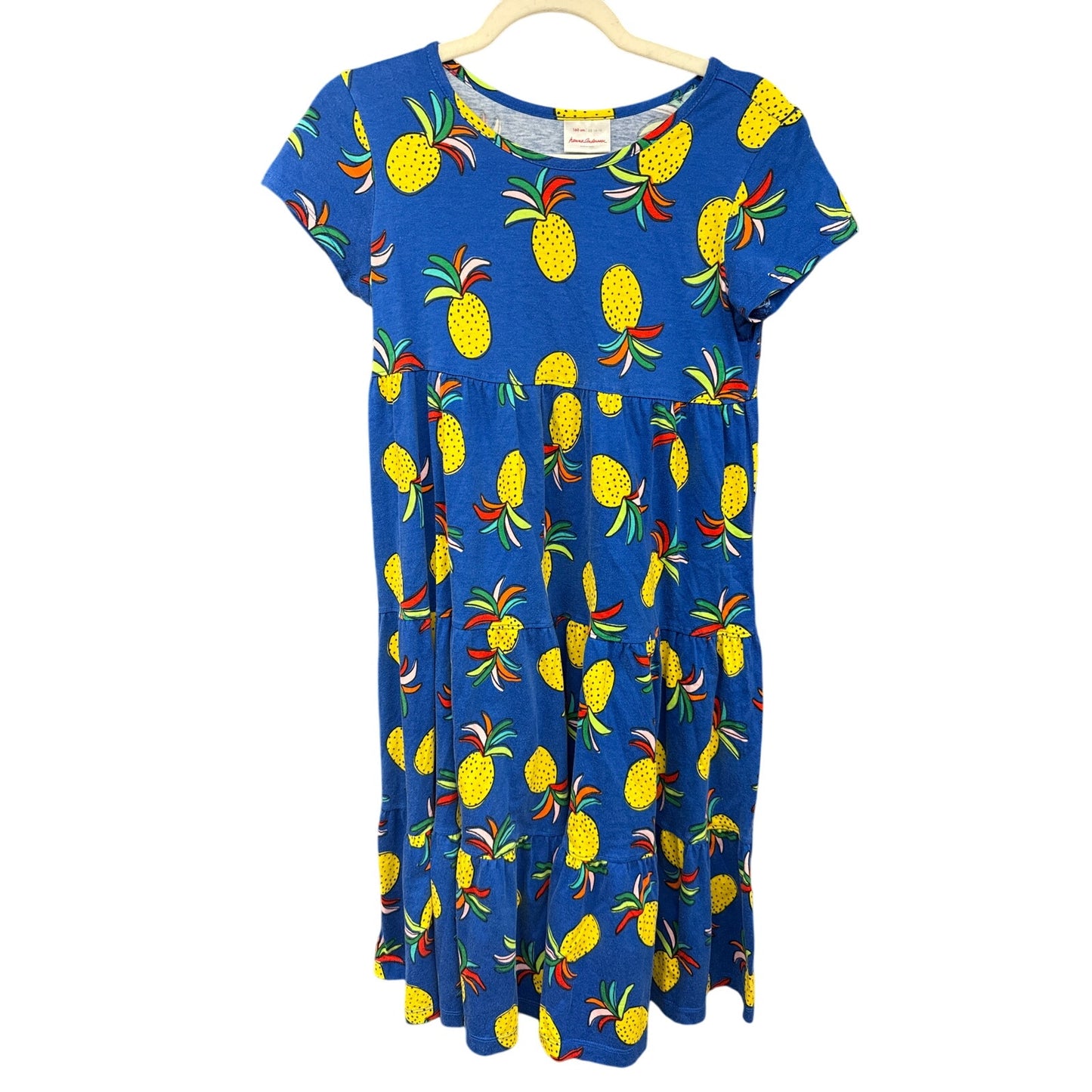 Hanna Andersson Girl Blue Pineapple Tiered Dress Vacation Florida Beach 14-16