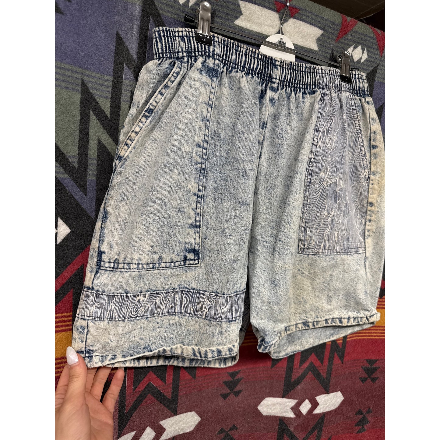 Vintage 80s 90s Unisex Denim Mom Shorts Skater Grunge Stripe Distressed Stretchy