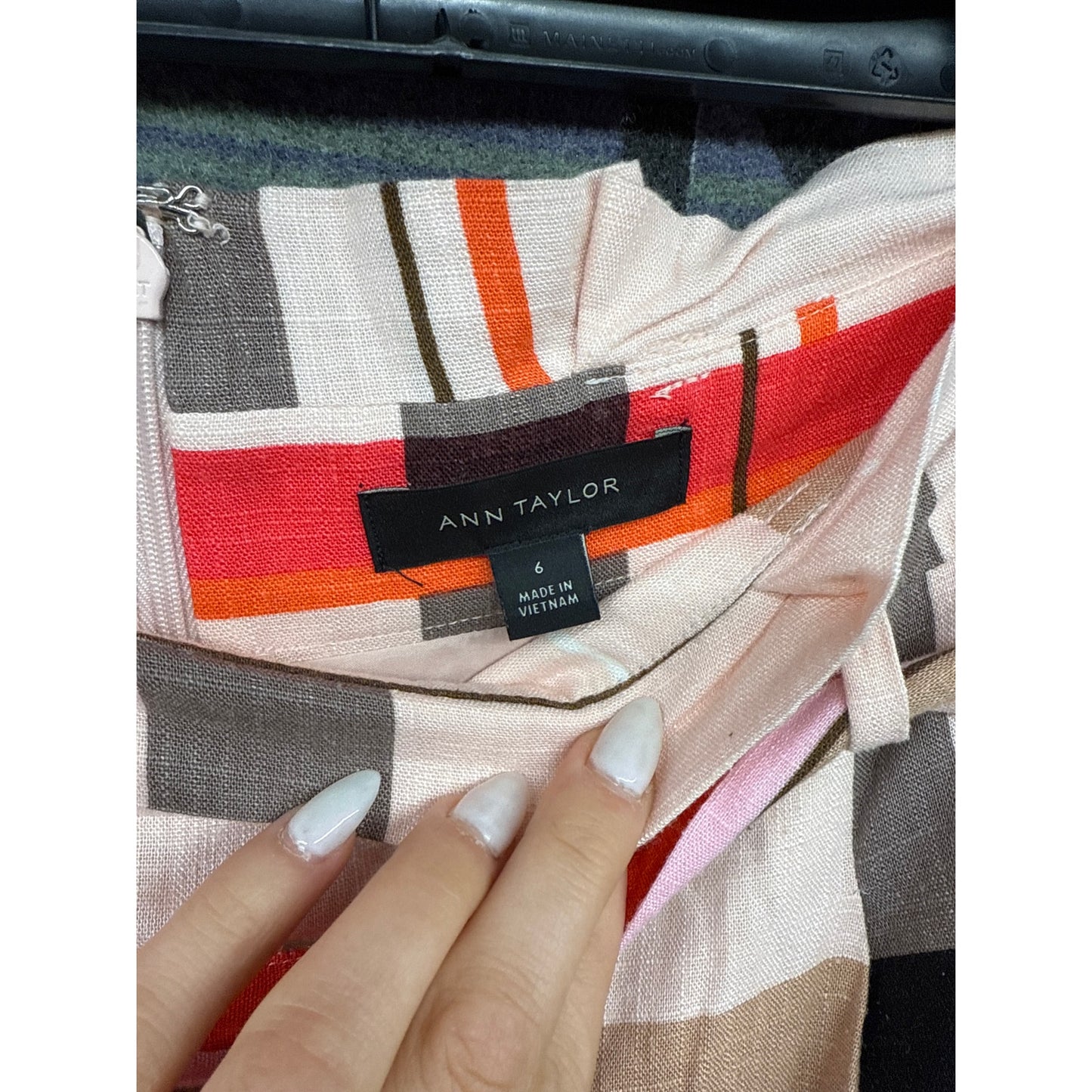 Ann Taylor Women Striped Plaid Modern Art Pencil Skirt Siren Sexy Linen Cotton 6
