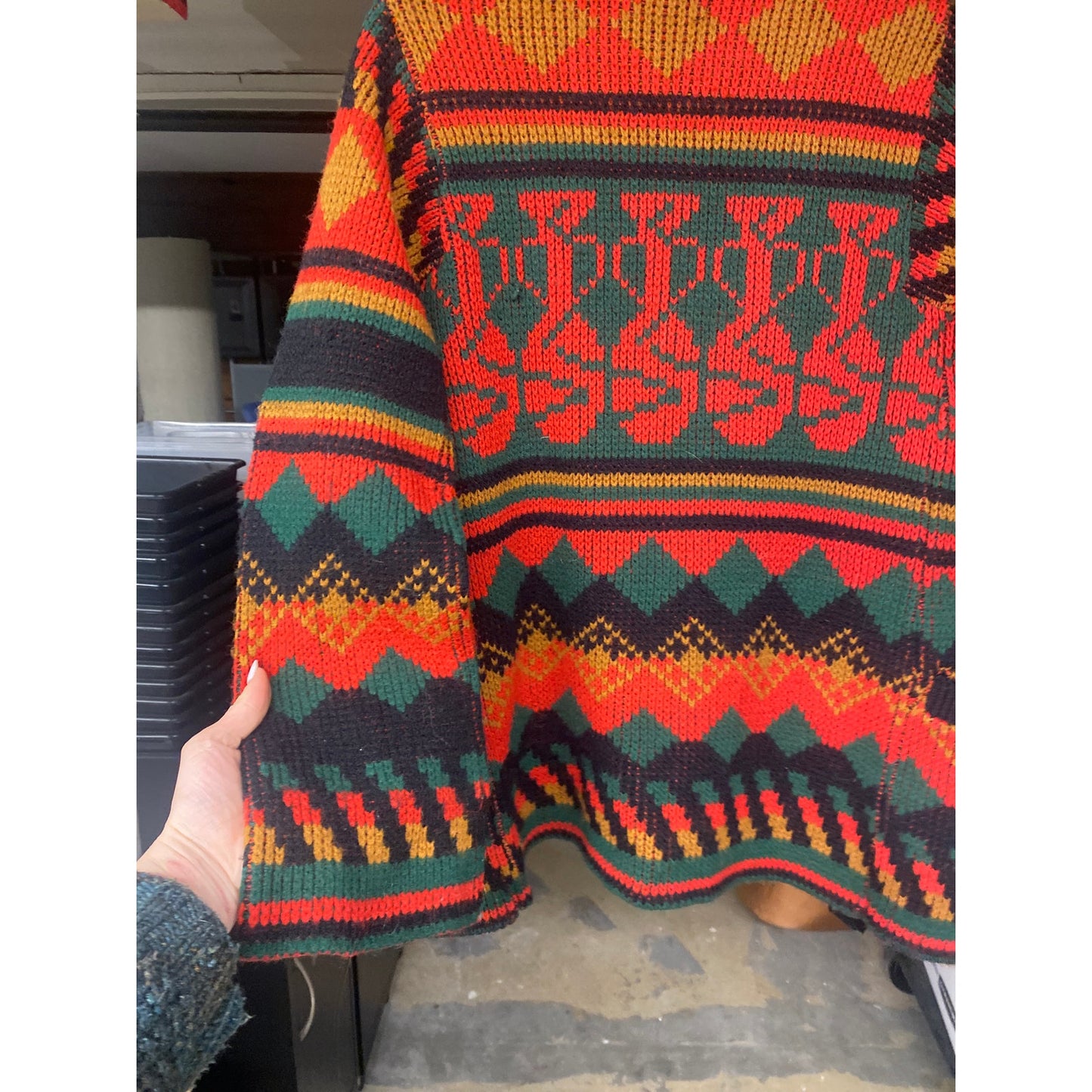70s Vintage Rosanna Red Unisex Retro Boho Indie Tribal Western Cardigan Medium