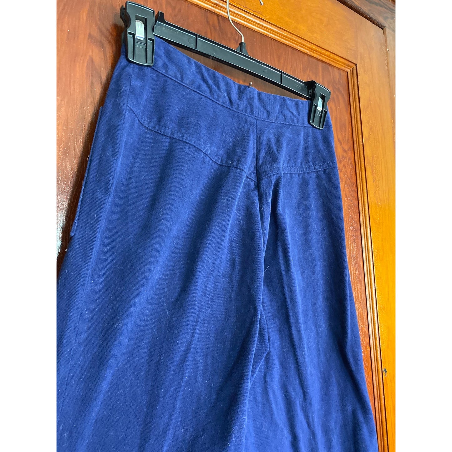 VINTAGE 1970s Cotton Blue Floral Embroidered Bell Bottoms Small