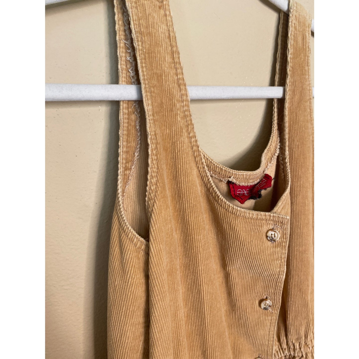 70s Sassoon Paris Small Dress Midi Corduroy Beige Button Front Boho