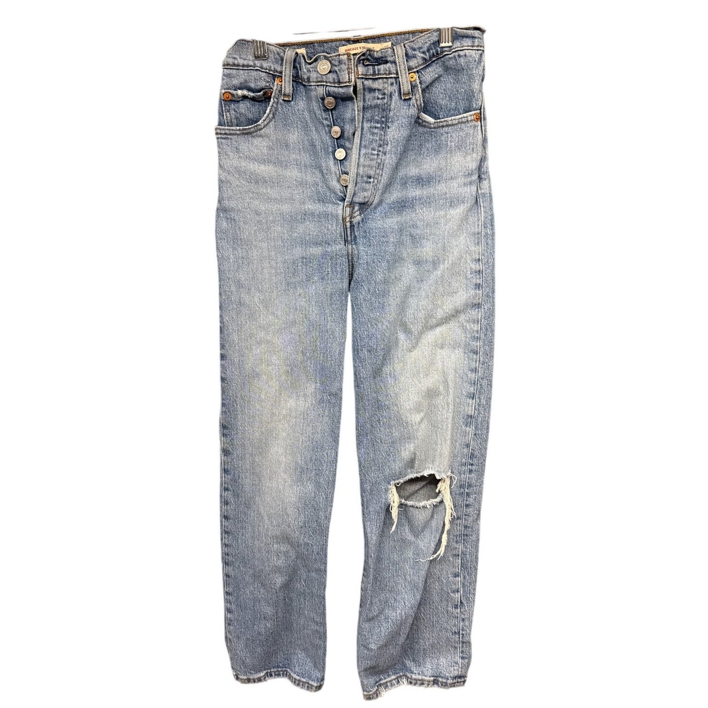 Levi's Premium Women's Distressed Denim Ribcage Straight Jeans 25 Buttonfly