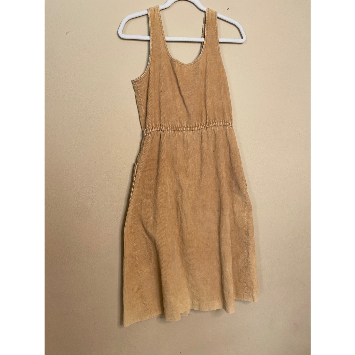 70s Sassoon Paris Small Dress Midi Corduroy Beige Button Front Boho