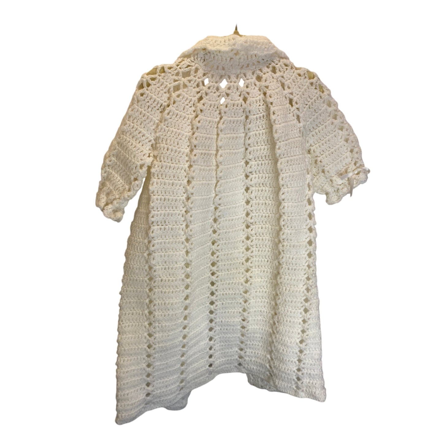 Homemade Vintage White Knit Crotchet Communion Dress Bow Booties