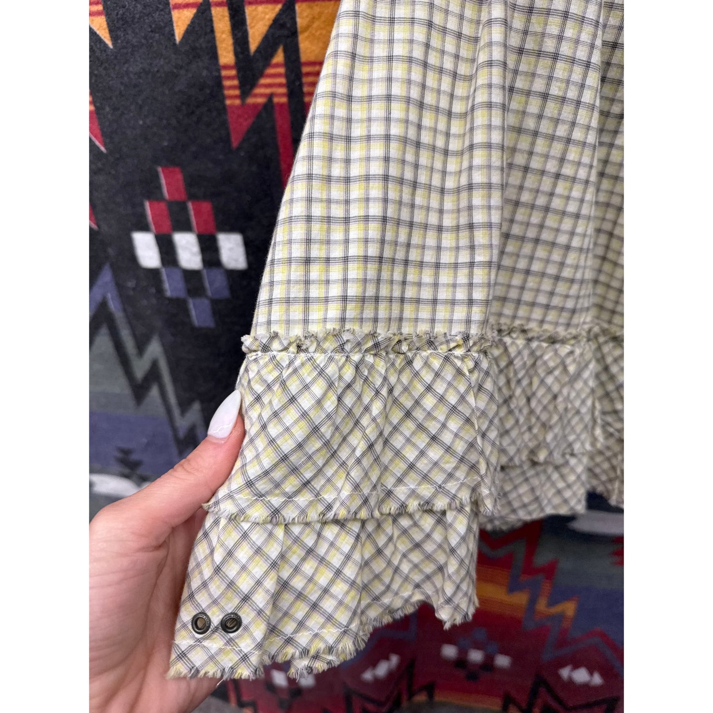 Converse Women Plaid Yellow Wrap Ruffle Mini Grunge Emo Dress Small Academia