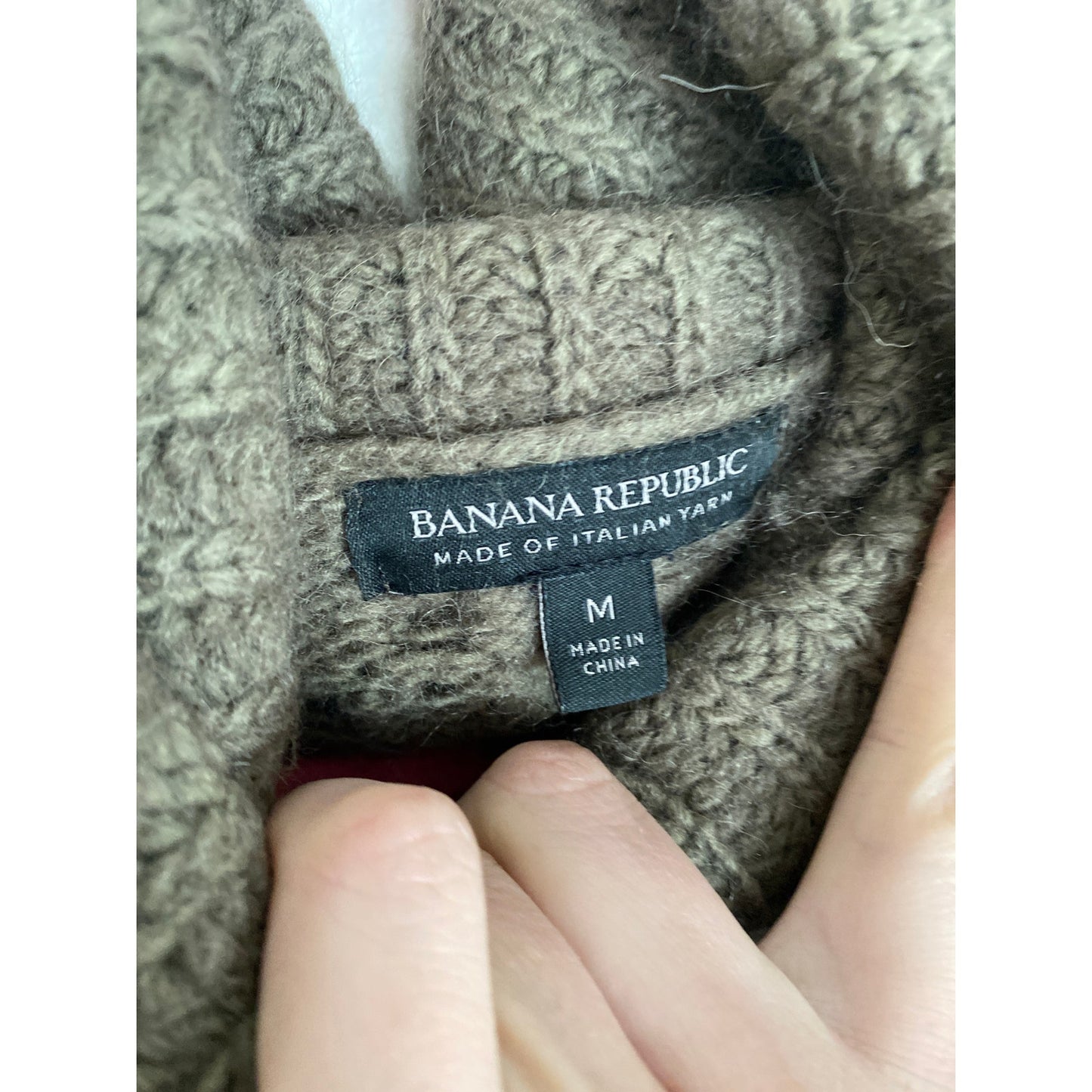 Banana Republic Sweater Cable Knit Fisherman Tiger Eye Green Italian Wool Medium