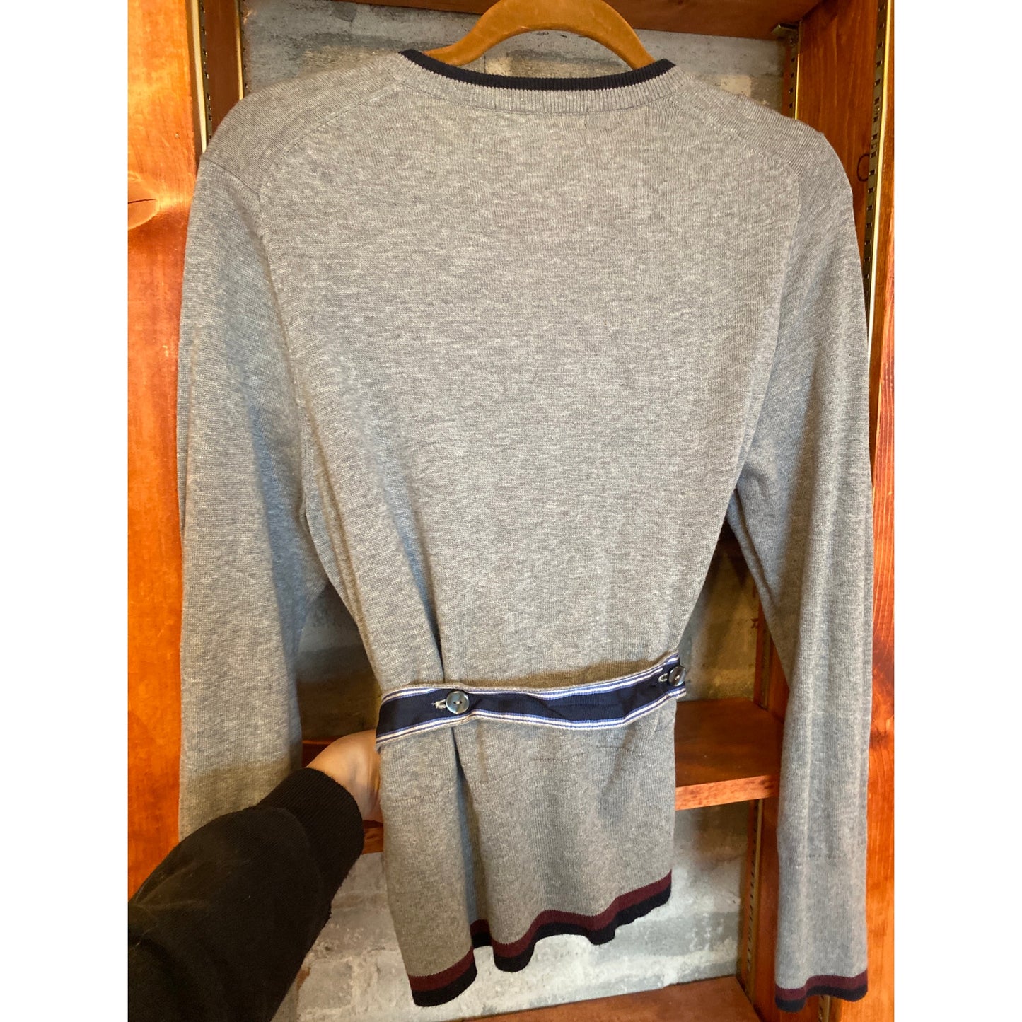 Brooks Brothers Women's Academic Workwear Cotton Striped Gray Cardigan XL