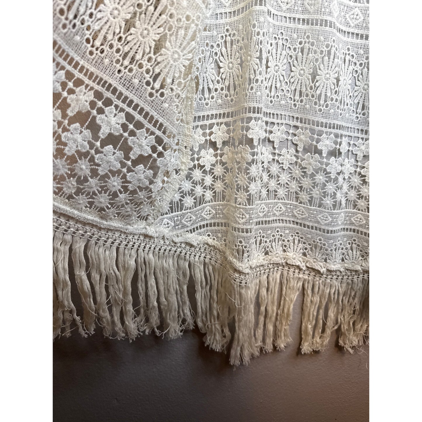 Crotchet Cream Fringe Sheer Robe XL Duster Kimono Boho Earthy Hippie Festival