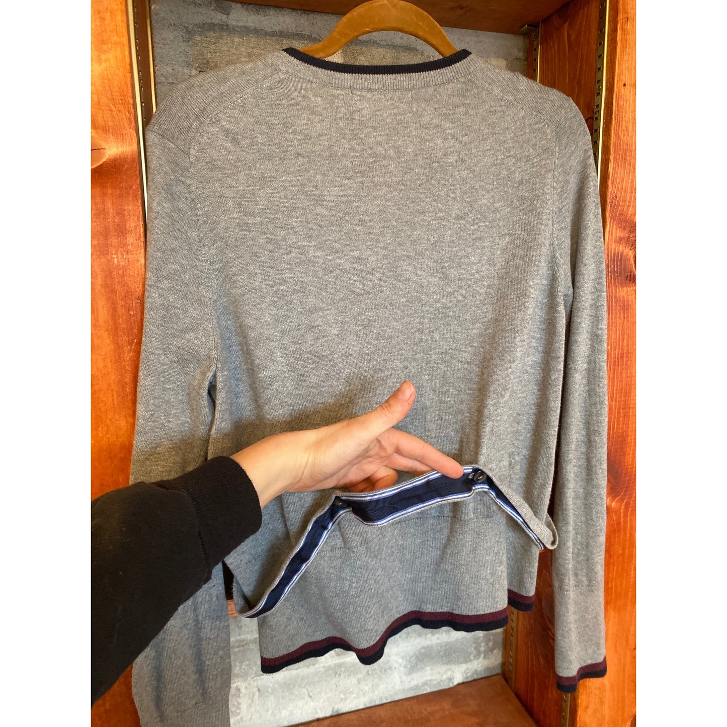 Brooks Brothers Women's Academic Workwear Cotton Striped Gray Cardigan XL