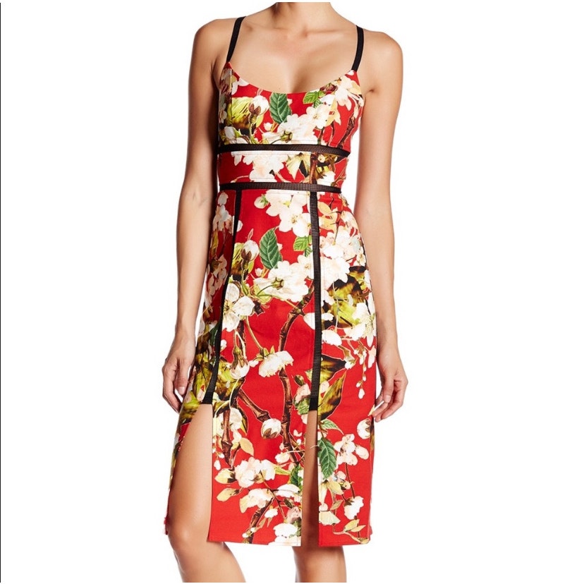 ABS Allen Schwartz Women's Bodycon Sexy Red Floral Asian Dress 10