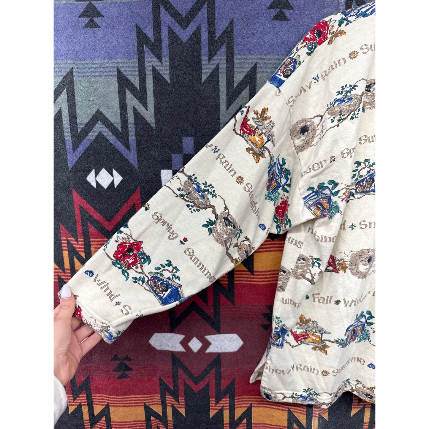 Vintage Bobbie Brooks Turtleneck Top Quirky Novelty Seasonal Birdhouse Birds XL