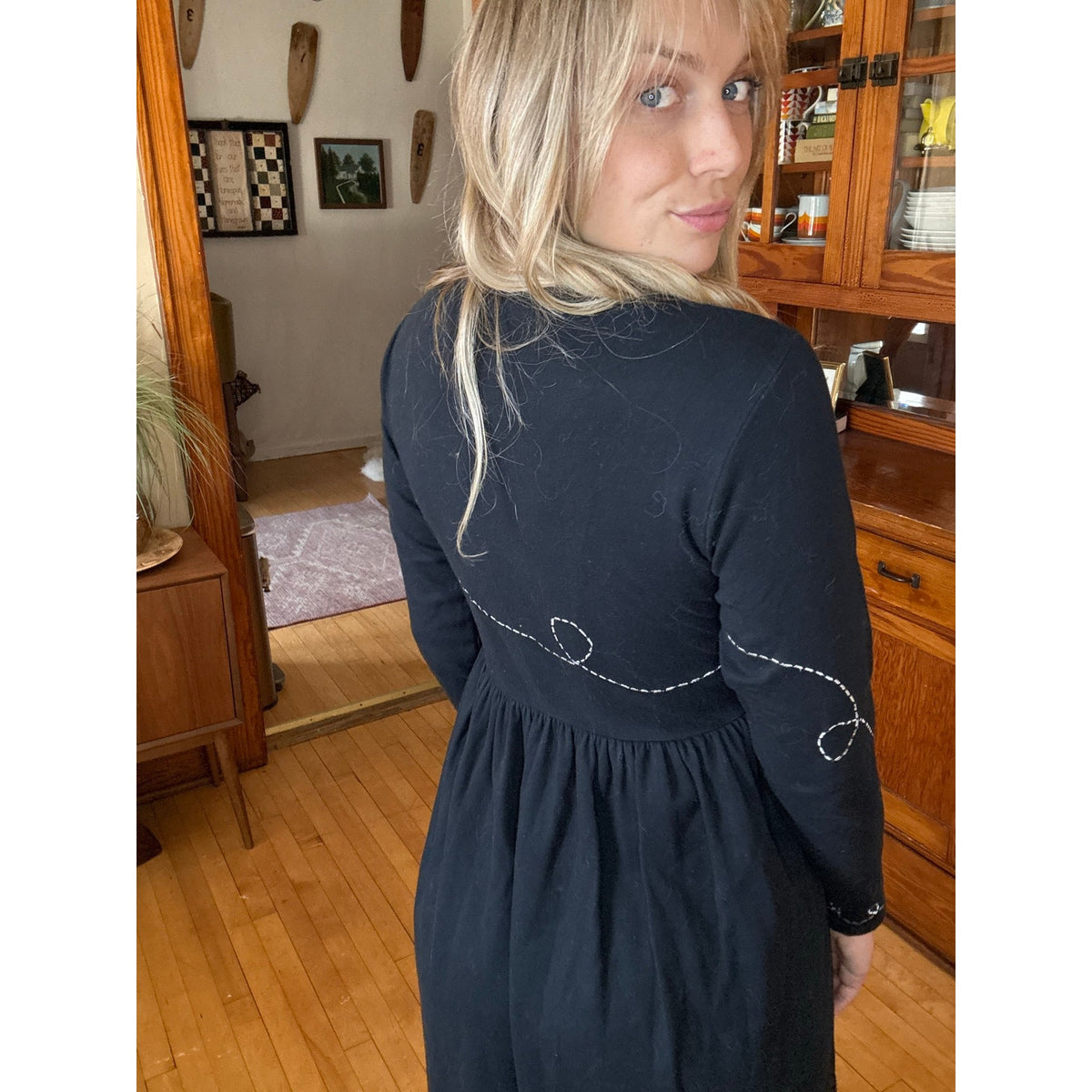 Michael Simon Lite Small Black Maxi Ice Skate Dress Novelty Embroidered Winter