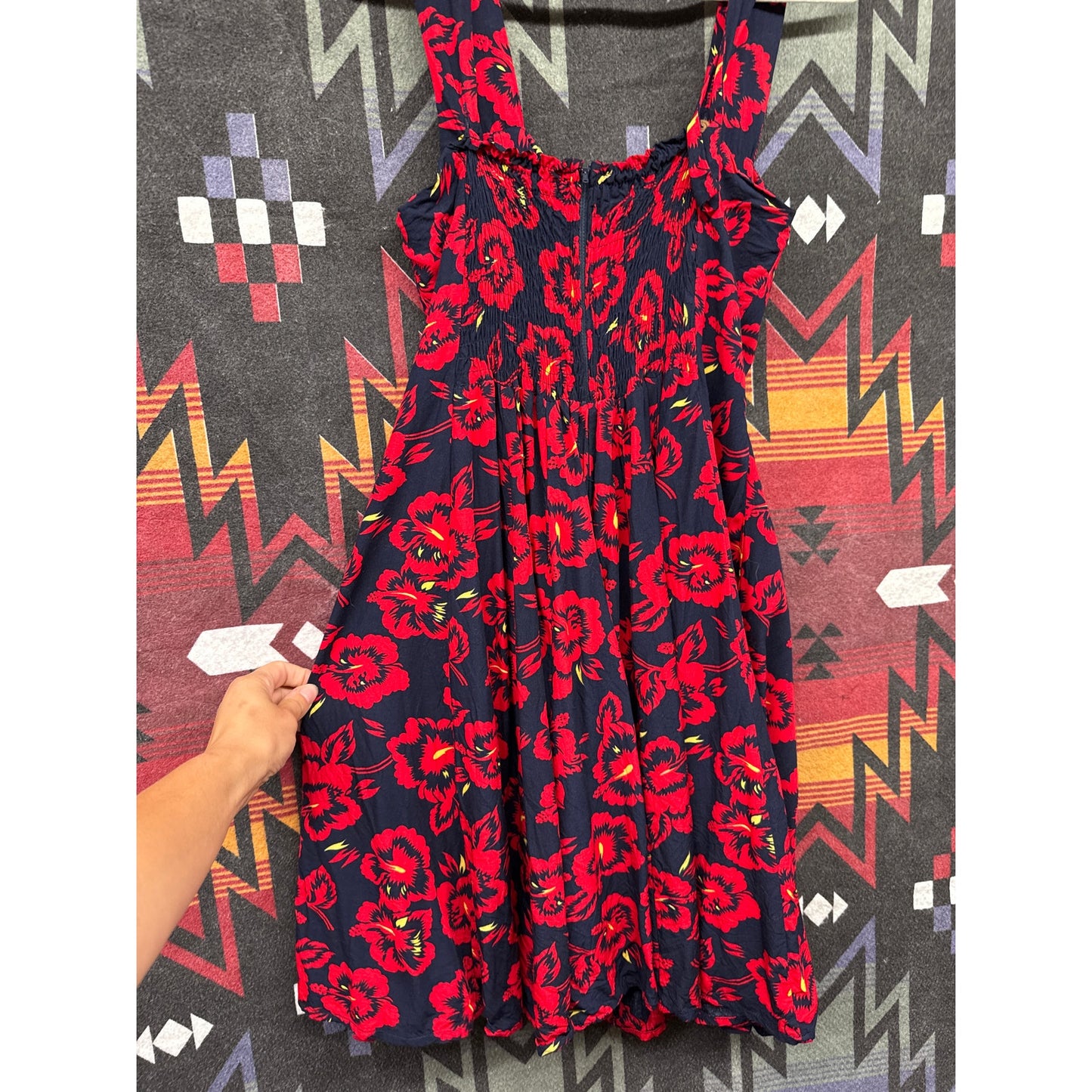 Pineapple Moon Medium Dress Floral Retro Rockabilly Red Hibiscus Mini Swing Vtg