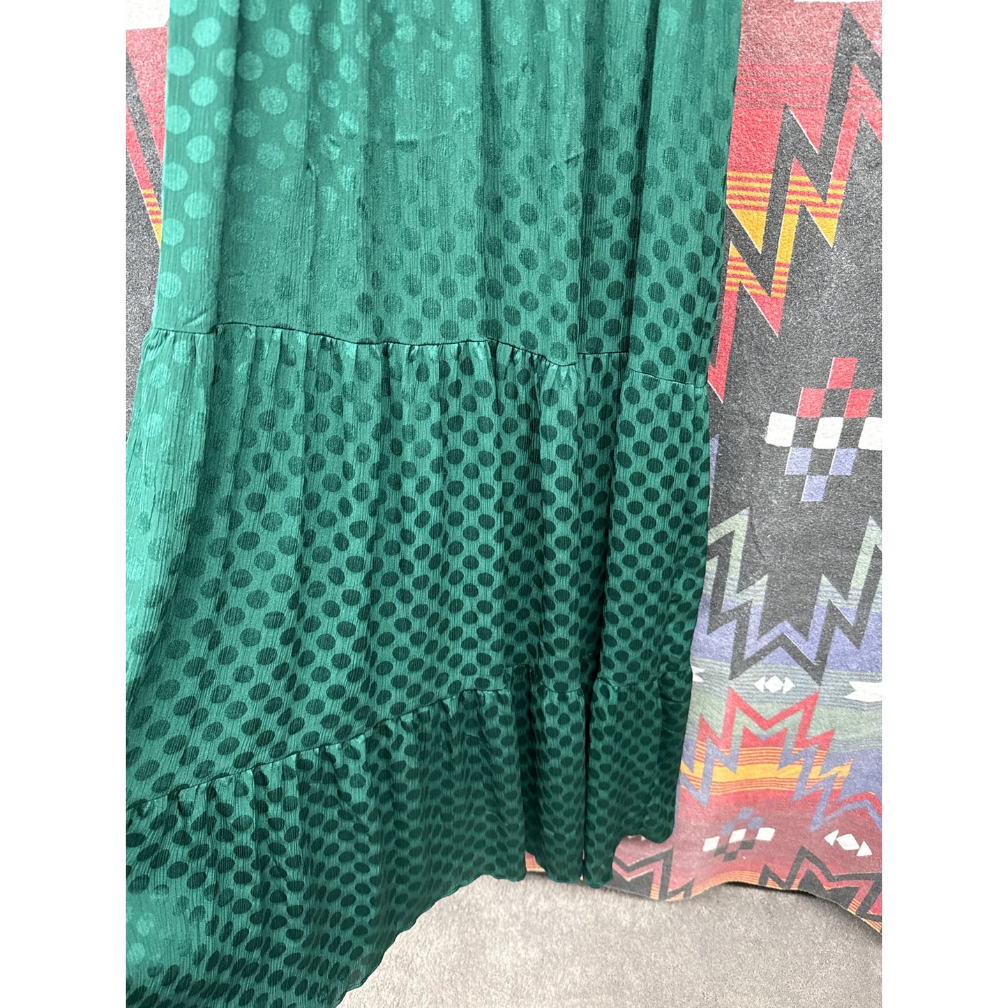 Max Studio Lace Maxi Dress Small Emerald Kelly Green Polka Dot Ruffle Coquette