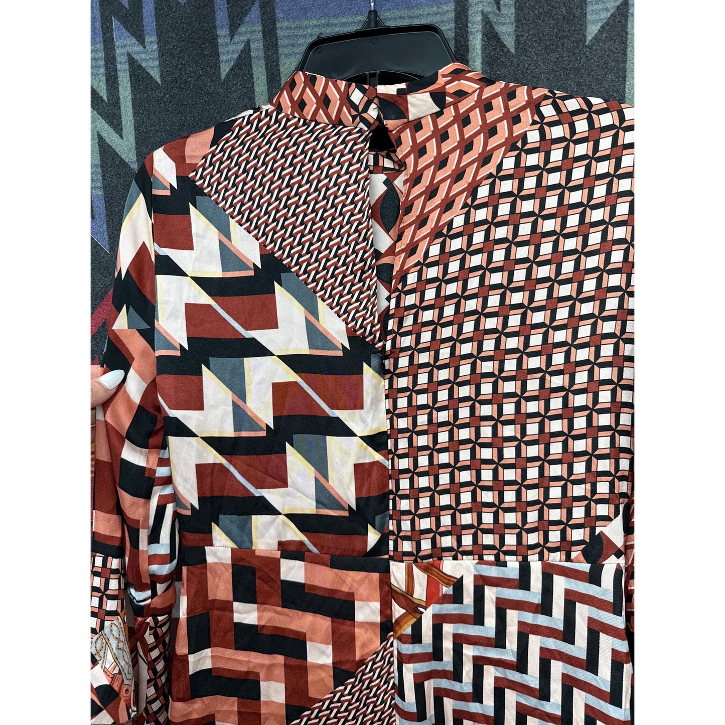 ZARA Women Patchwork Equestrian Belt Scarf Print Dress Ruffle Festival Medium