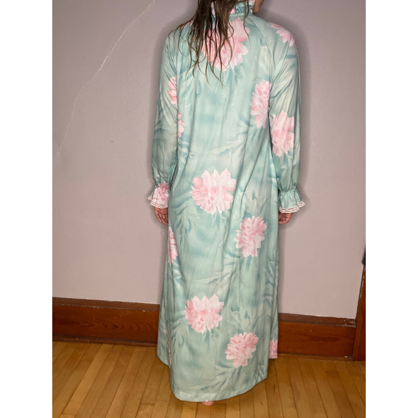 VINTAGE Mint Floral 2 Piece Nightgown Housecoat 70s Medium
