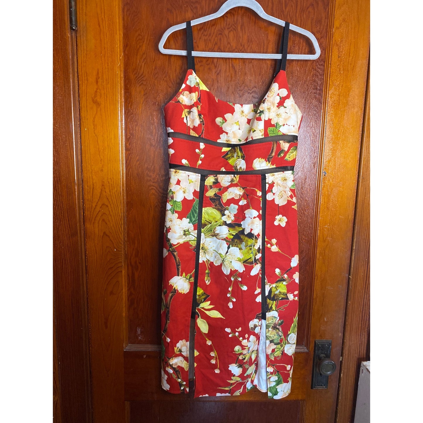 ABS Allen Schwartz Women's Bodycon Sexy Red Floral Asian Dress 10