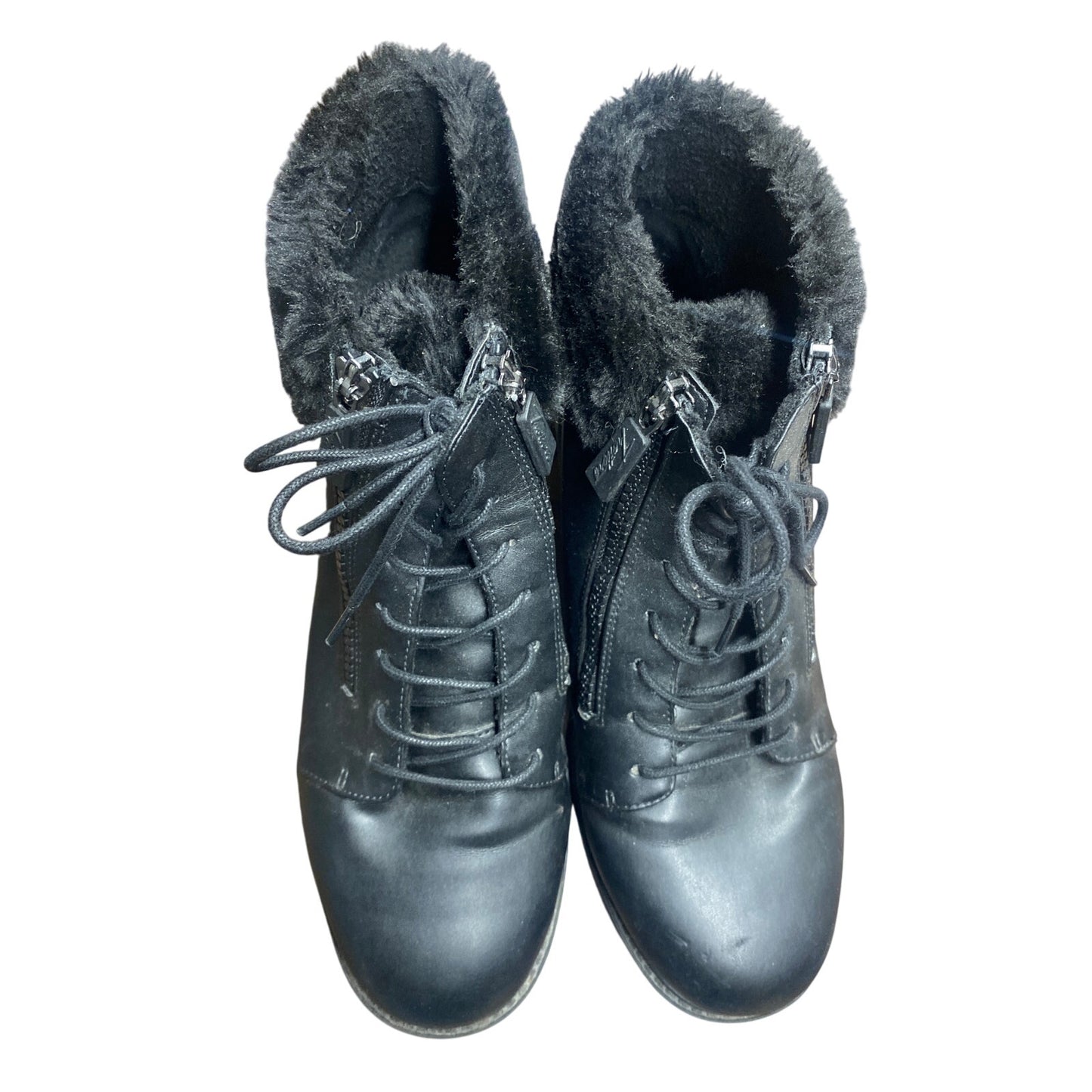 Trotters Women 9.5 Black Ankle Booties Fur Lined Combat Punk Whimsygoth Vintage