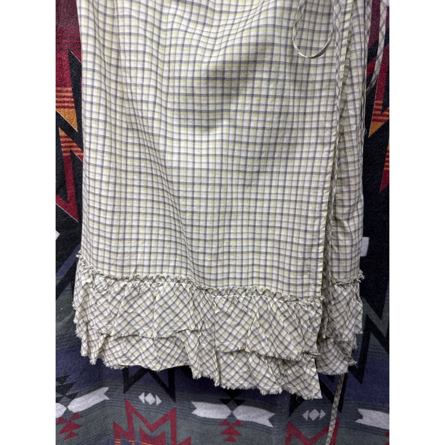 Converse Women Plaid Yellow Wrap Ruffle Mini Grunge Emo Dress Small Academia