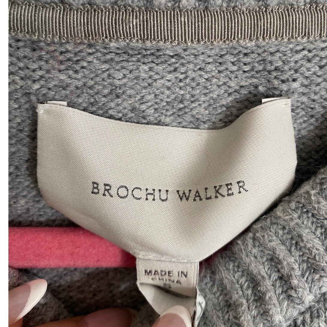 Brochu Walker Women's Wool Blend Sweater Size S Gray Stripe Sleeves Quiet Luxury
