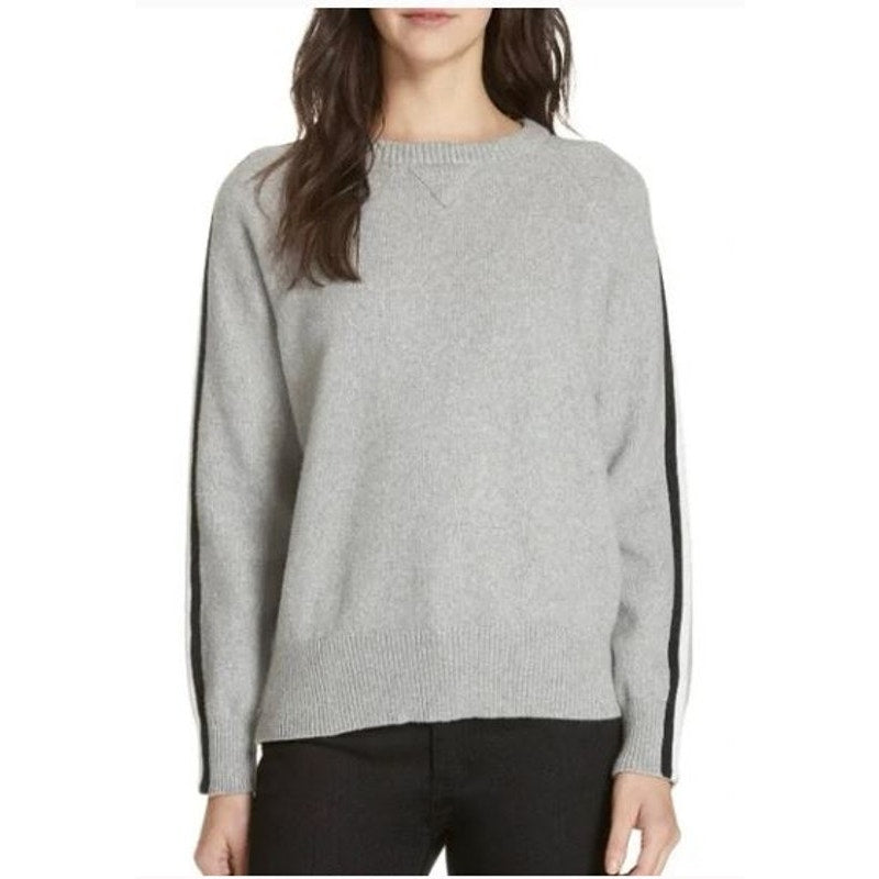 Brochu Walker Women's Wool Blend Sweater Size S Gray Stripe Sleeves Quiet Luxury