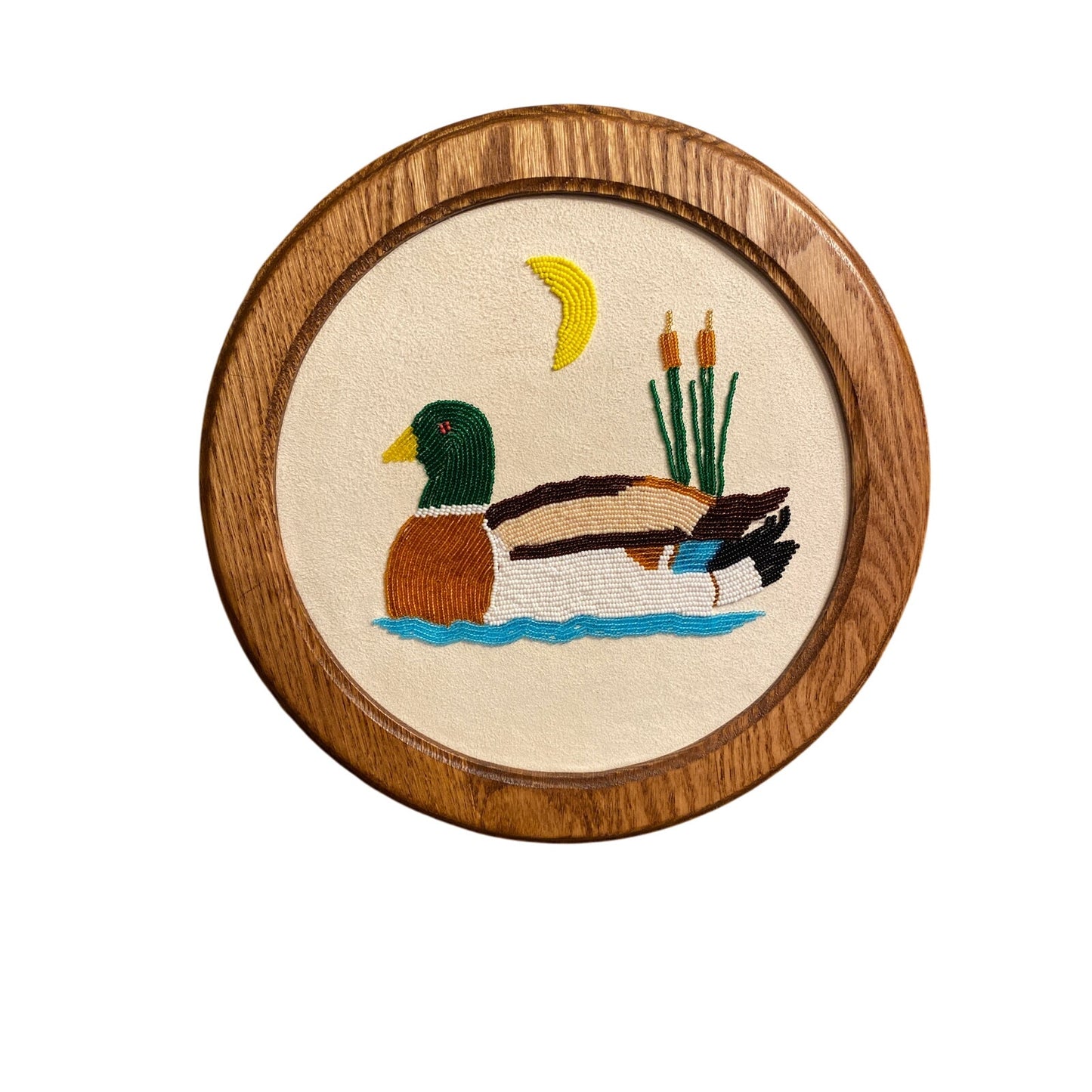 Vintage Beaded Embroidered Mallard Duck Picture Cabin Home Decor