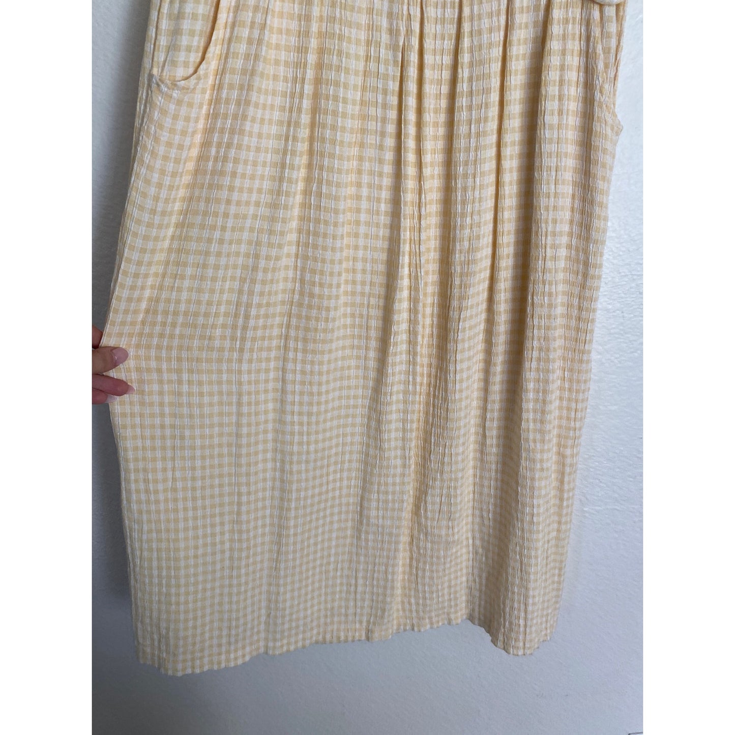 Vintage Alexandra Lee 90s Plaid Gingham Yellow White Dress