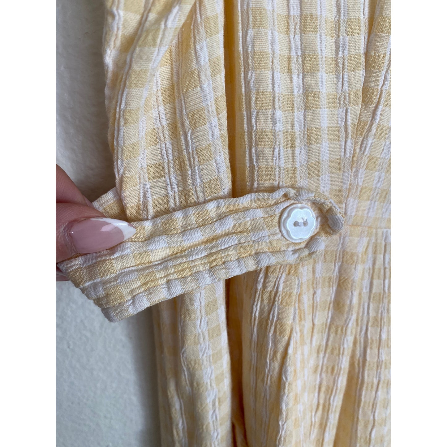 Vintage Alexandra Lee 90s Plaid Gingham Yellow White Dress