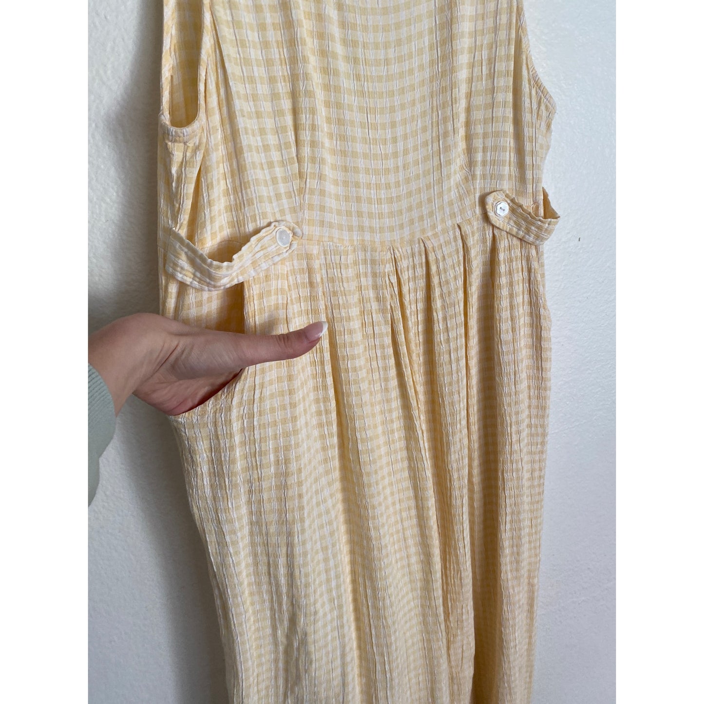 Vintage Alexandra Lee 90s Plaid Gingham Yellow White Dress