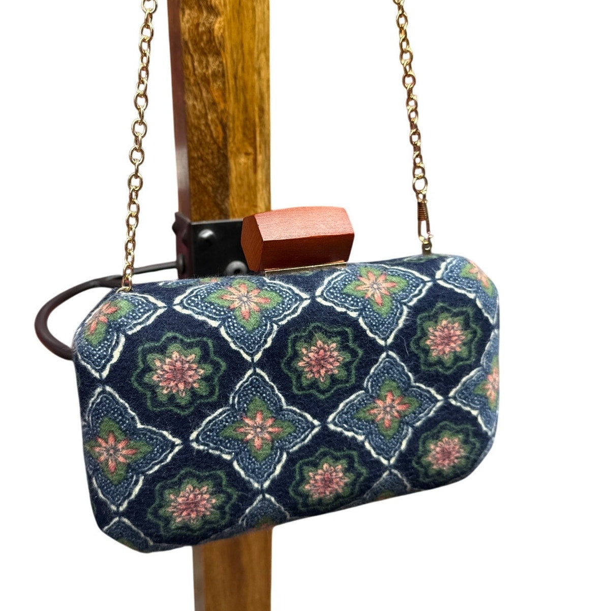 Retro Round Square Mini Clasp Purse Crossbody Chain Lilypad Patchwork Art Quirky