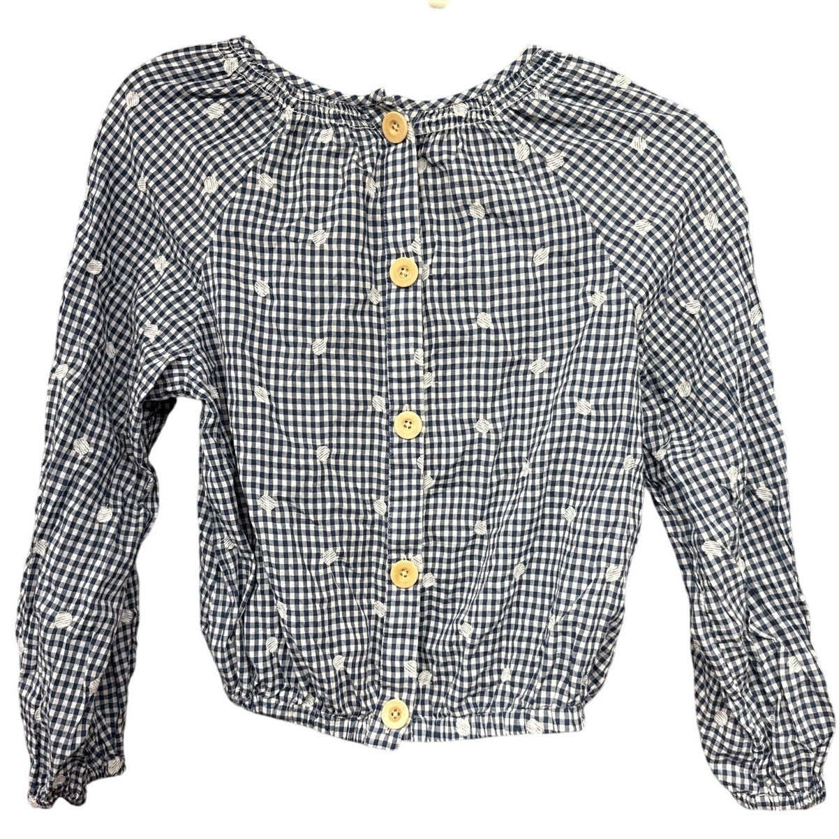Madewell Women Gingham Button Back XXS Blouse Prairie Cottage Polka Dot