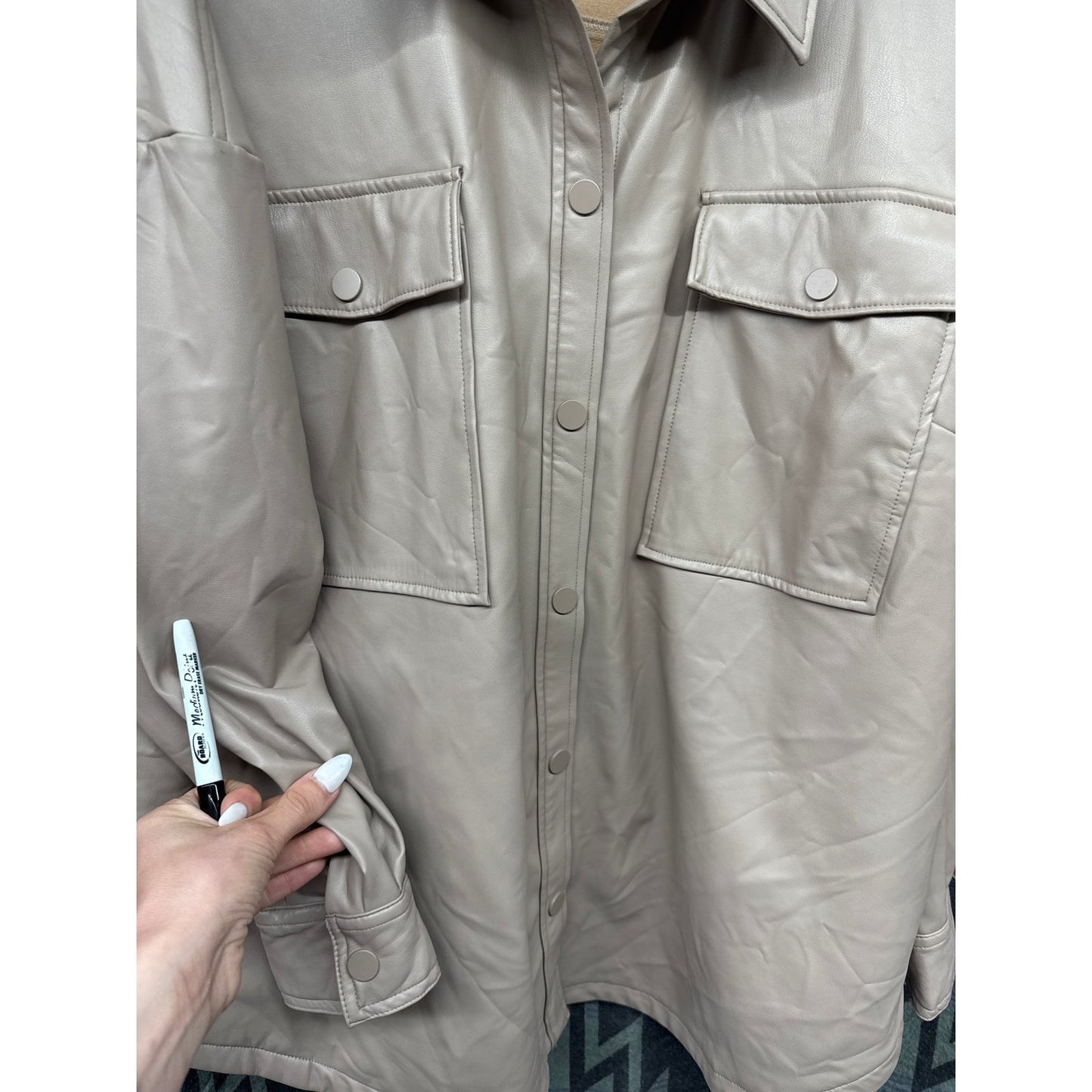 Lane Bryant Women's Taupe Faux Leather Tan Casual Lightweight Jacket 26/28