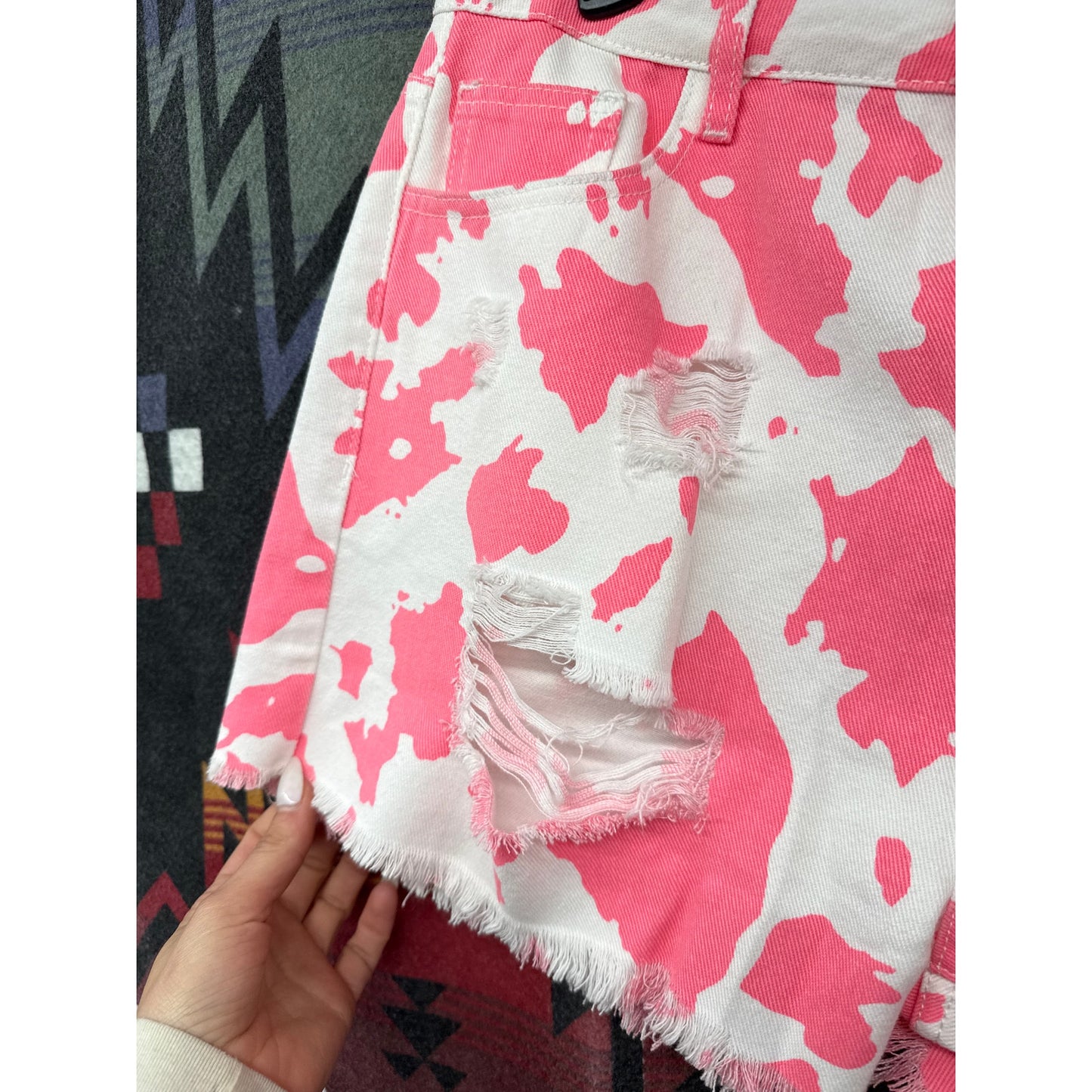 Cowgirl Pink White Cow Print Hot Buckle Bunny Sexy Western Rodeo Shorts Large