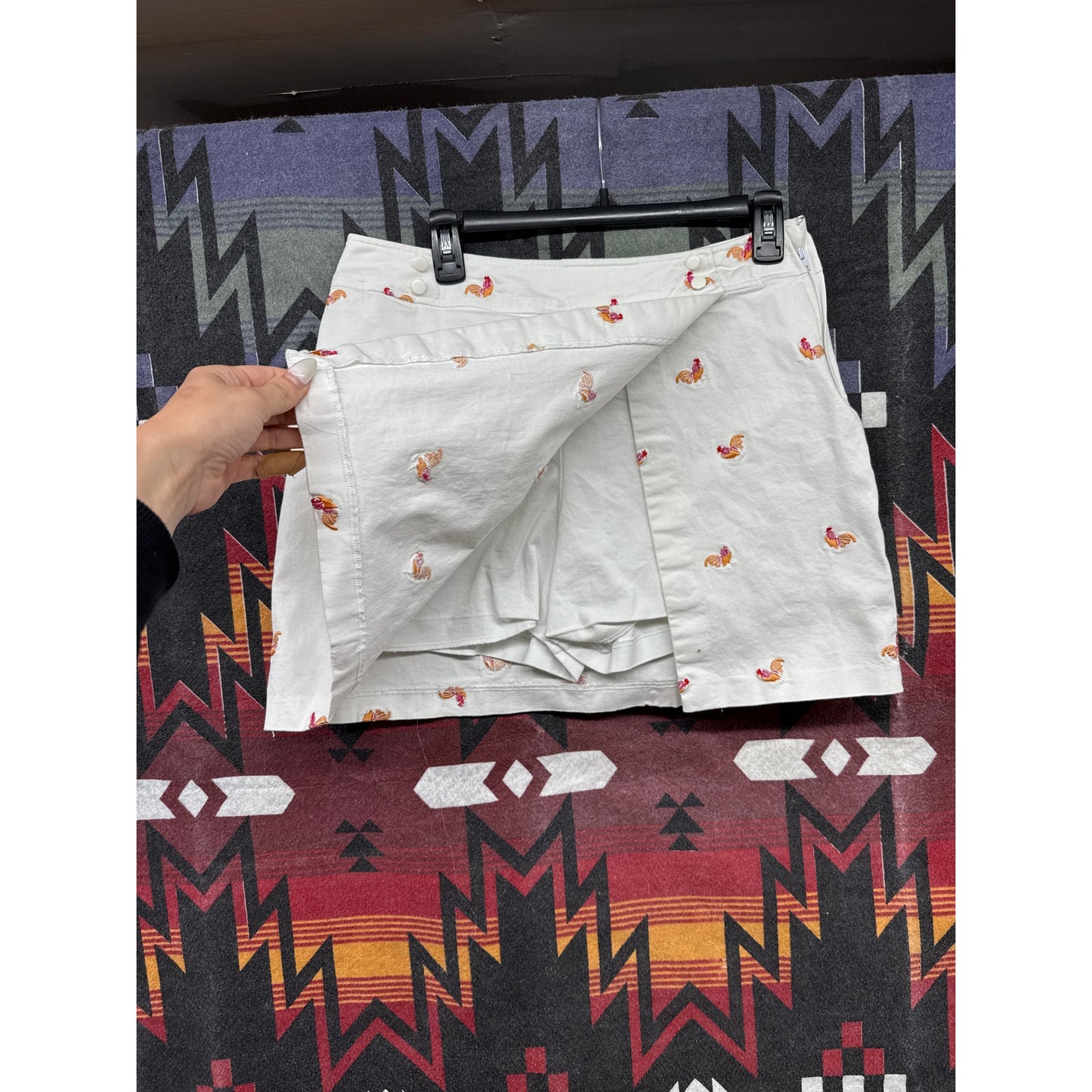 90s Larry Levine Stretch Women's White Mini Skirt Wrap Skort Chicken 10