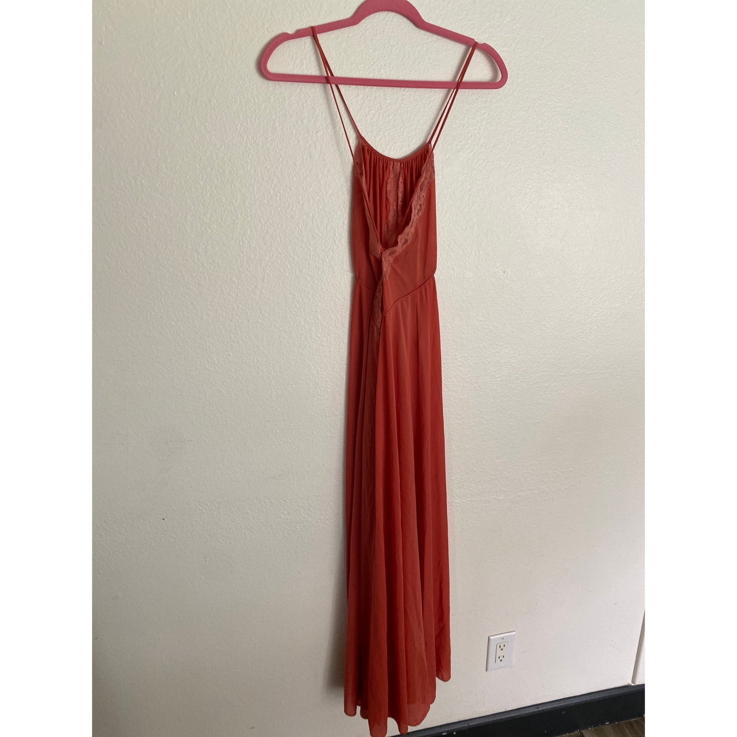 70s Vintage Siren Sexy Lace Lily of France Coral Maxi Nightgown Large Salmon