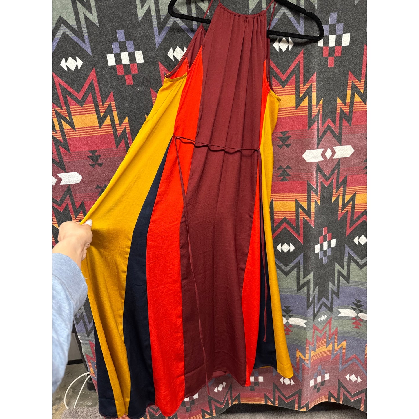 Banana Republic Women's Small Dress Striped Flowy Shift Dress Red Mustard Yellow